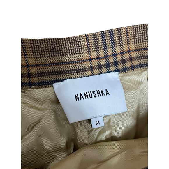 Nanushka Mitsu Pleat Front‎ Straight Cropped pants Check Plaid Brown Women's M - Picture 3 of 8